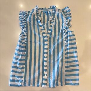 Draper James Blue and White Ruffle Top